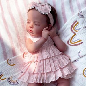 20 Inch Realistic Sleeping Newborn Baby Doll, Lifelike Handmade Cloth Body Soft